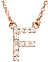 14K Gold Round Natural Diamond Initial Necklace – up to 0.08 CTW - Rose Gold