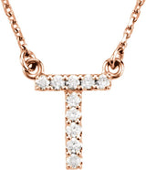 14K Gold Round Natural Diamond Initial Necklace – up to 0.08 CTW - Rose Gold