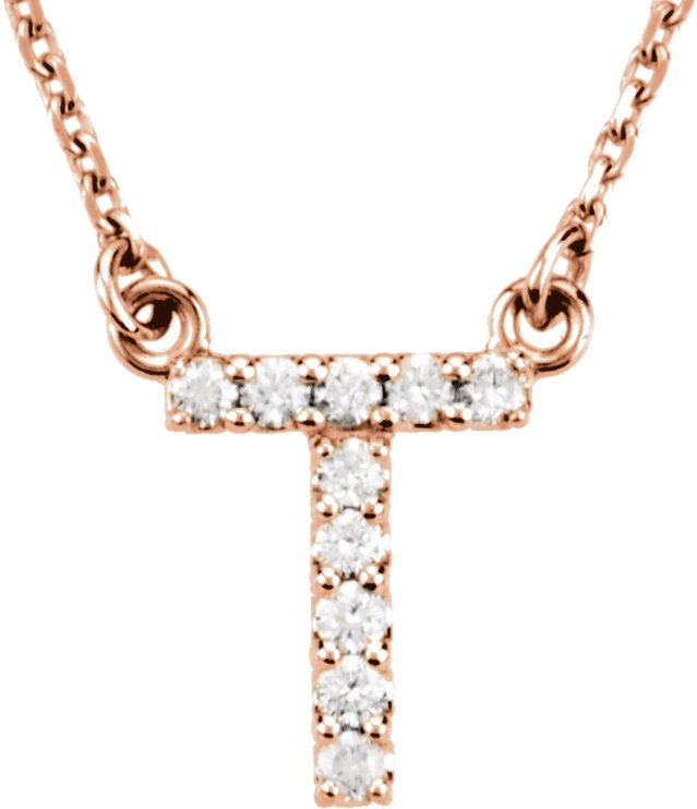 14K Gold Round Natural Diamond Initial Necklace – up to 0.08 CTW - Rose Gold
