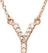 14K Gold Round Natural Diamond Initial Necklace – up to 0.08 CTW - Rose Gold