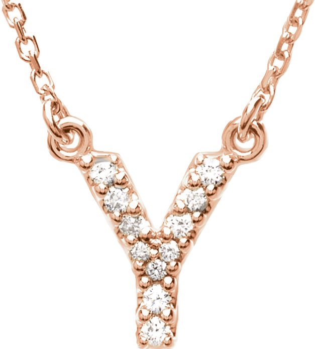 14K Gold Round Natural Diamond Initial Necklace – up to 0.08 CTW - Rose Gold