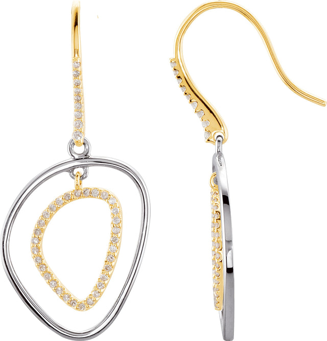 14K Gold Round Natural Diamond Open Silhouette Dangle Earrings - view 2