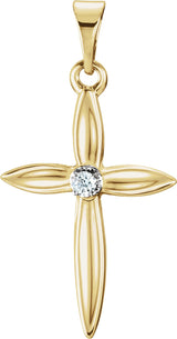 14K Gold Round Natural Diamond Accented Cross Pendant – 0.025 CTW · 1.7mm Stones
