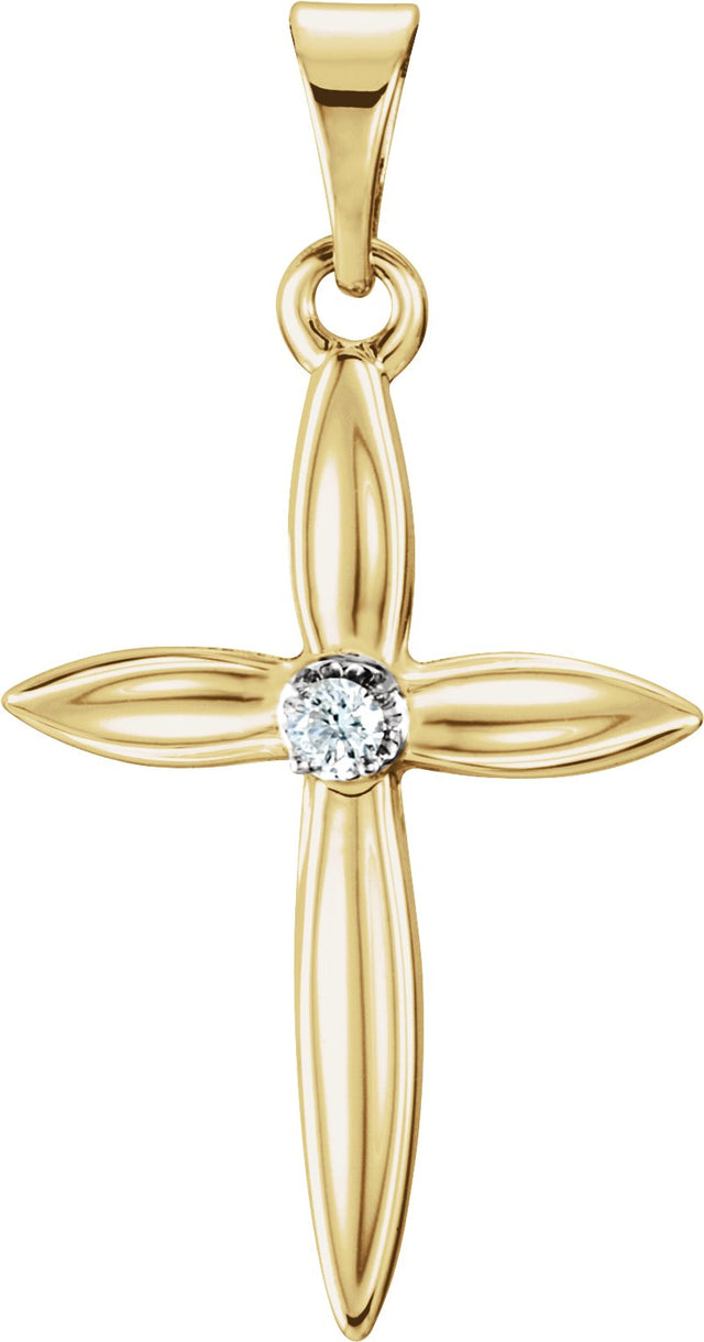 14K Gold Round Natural Diamond Accented Cross Pendant – 0.025 CTW · 1.7mm Stones