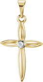 14K Gold Round Natural Diamond Accented Cross Pendant – 0.025 CTW · 1.7mm Stones