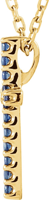 14K Gold Round Natural Blue Sapphire Petite Cross Necklace or Pendant - Yellow Gold - view 2