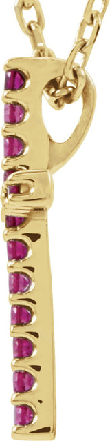 14K Gold Round Natural Ruby Petite Cross Necklace or Pendant - Yellow Gold - view 2