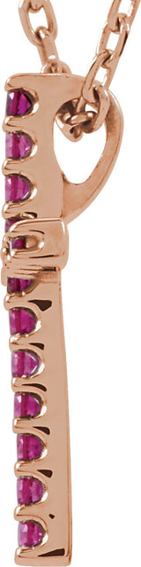 14K Gold Round Natural Ruby Petite Cross Necklace or Pendant - Rose Gold - view 2
