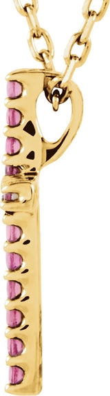 14K Gold Round Natural Pink Tourmaline Petite Cross Necklace or Pendant - Yellow Gold - view 2
