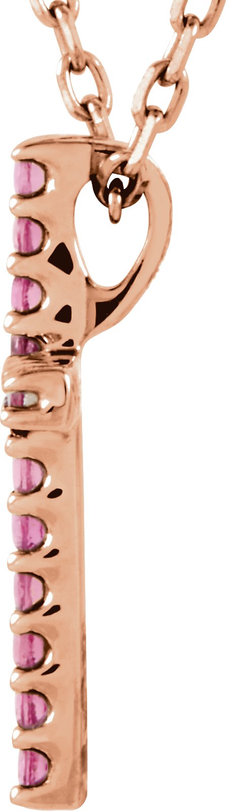 14K Gold Round Natural Pink Tourmaline Petite Cross Necklace or Pendant - Rose Gold - view 2
