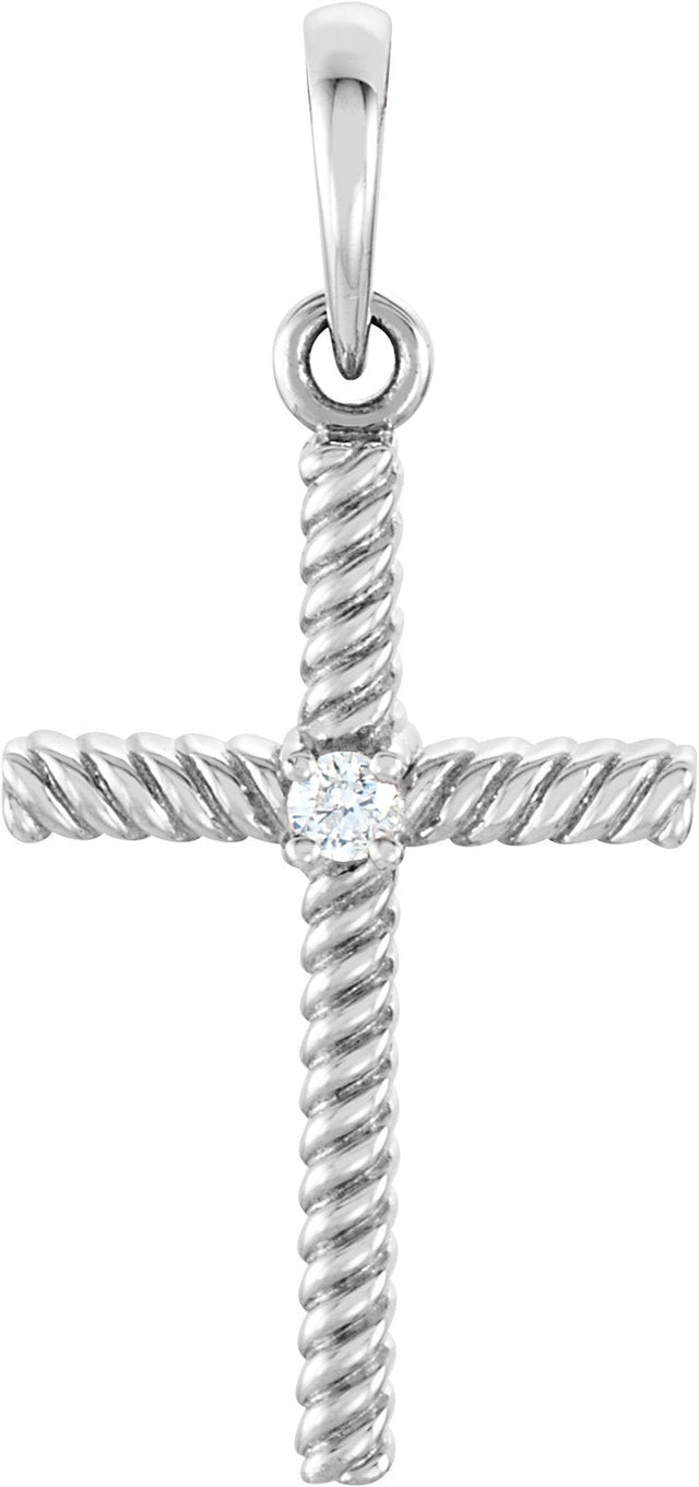 Platinum Round Natural Diamond Rope Cross Pendant