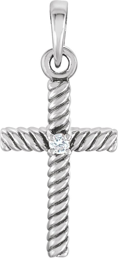 Platinum Round Natural Diamond Rope Cross Pendant