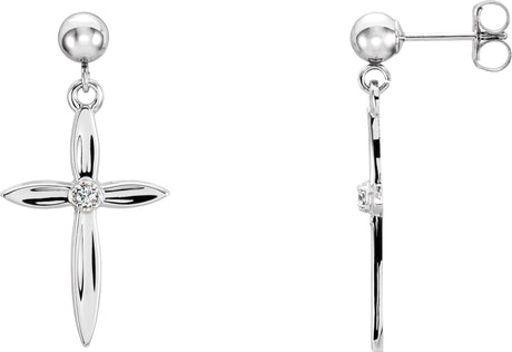 14K Gold Round Natural Diamond Cross & Ball Earrings II - White Gold
