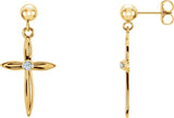 14K Gold Round Natural Diamond Cross & Ball Earrings II - Two-Tone