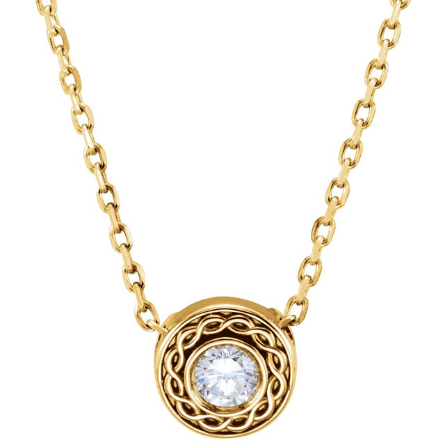 14K Gold Round Natural Diamond Bezel-Set Necklace or Pendant - Yellow Gold - view 3