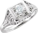 14K Gold Round Natural Diamond Filigree Ring