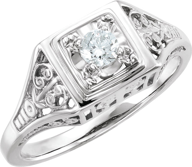 14K Gold Round Natural Diamond Filigree Ring