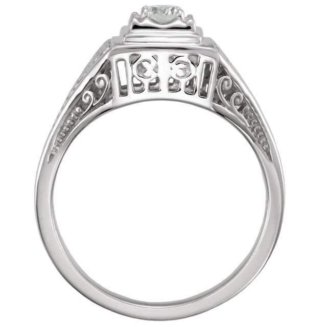 14K Gold Round Natural Diamond Filigree Ring - view 2