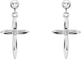 14K Gold Round Natural Diamond Cross & Ball Earrings II - White Gold - view 2