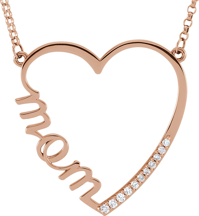 14K Gold "Mom" Heart Necklace - Rose Gold