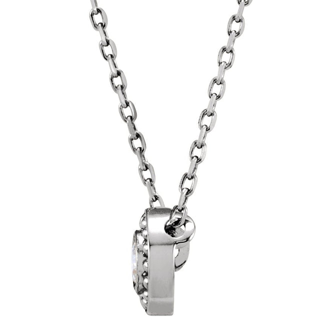 Platinum Round Natural Diamond Beaded Bezel-Set Necklace - view 2