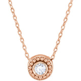 14K Gold Round Natural Diamond Beaded Bezel-Set Necklace - Rose Gold