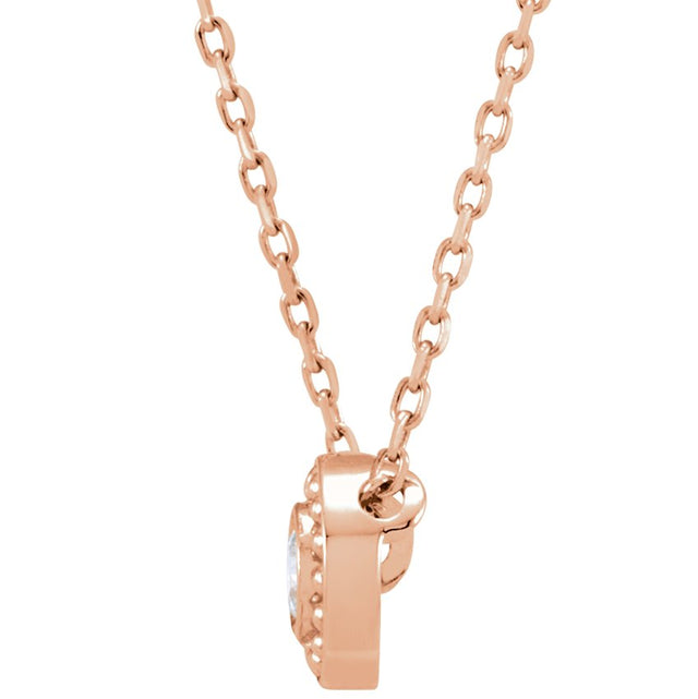 14K Gold Round Natural Diamond Beaded Bezel-Set Necklace - Rose Gold - view 2