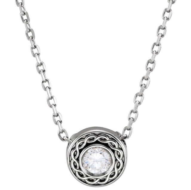 Platinum Round Natural Diamond Bezel-Set Necklace or Pendant - view 3