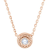 14K Gold Round Natural Diamond Bezel-Set Necklace or Pendant - Rose Gold