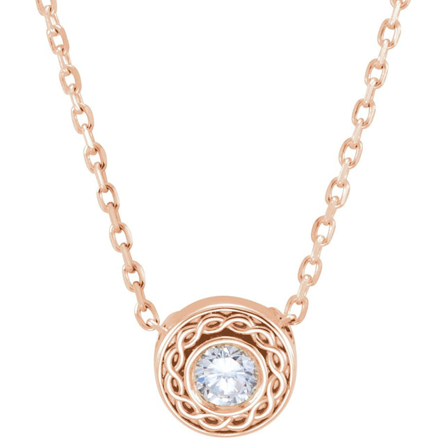 14K Gold Round Natural Diamond Bezel-Set Necklace or Pendant - Rose Gold