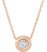 14K Gold Round Natural Diamond Bezel-Set Rope Slide Pendant - Rose Gold