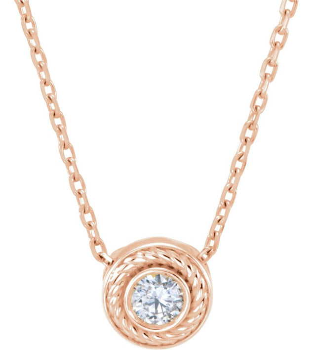 14K Gold Round Natural Diamond Bezel-Set Rope Slide Pendant - Rose Gold