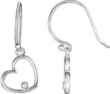 14K Gold Round Natural Diamond Accented Heart Earrings – 1.5mm Stones - White Gold