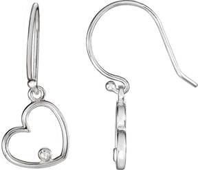 14K Gold Round Natural Diamond Accented Heart Earrings – 1.5mm Stones - White Gold
