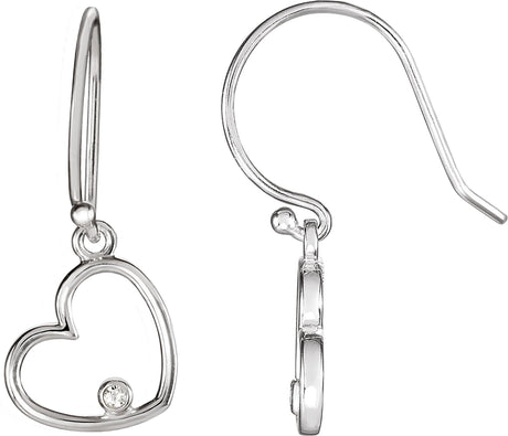 14K Gold Round Natural Diamond Accented Heart Earrings – 1.5mm Stones - White Gold