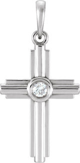 Platinum Round Natural Diamond Cross Pendant – 0.06 CTW