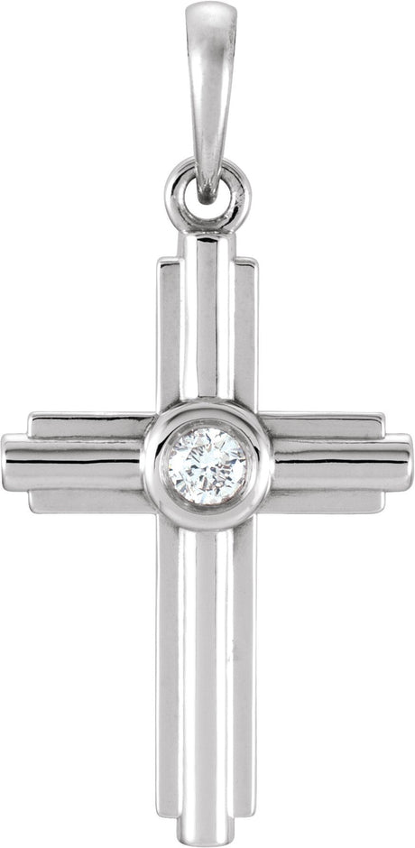Platinum Round Natural Diamond Cross Pendant – 0.06 CTW