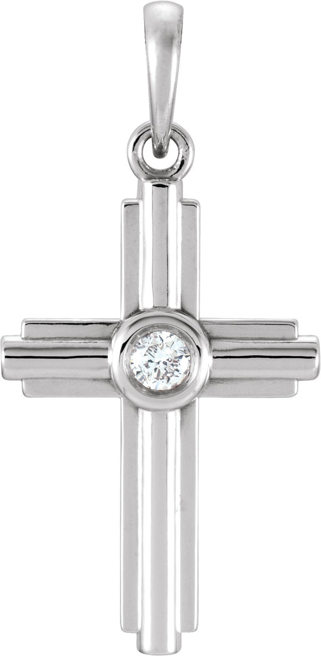 Platinum Round Natural Diamond Cross Pendant – 0.06 CTW