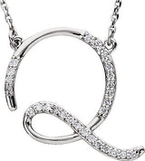 14K Gold Round Natural Diamond Initial Necklace – up to 1/10 CTW - White Gold