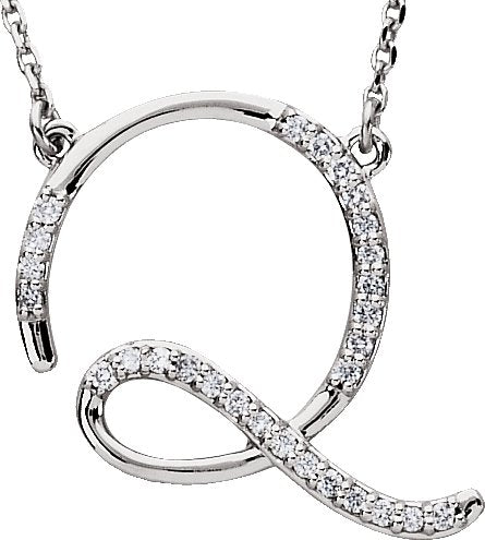 14K Gold Round Natural Diamond Initial Necklace – up to 1/10 CTW - White Gold