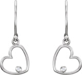 14K Gold Round Natural Diamond Accented Heart Earrings – 1.5mm Stones - White Gold - view 4