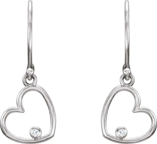 14K Gold Round Natural Diamond Accented Heart Earrings – 1.5mm Stones - White Gold - view 4