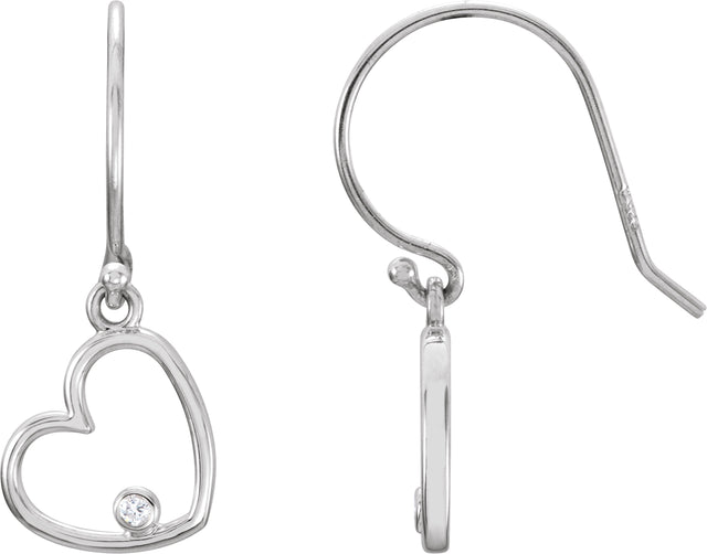 14K Gold Round Natural Diamond Accented Heart Earrings – 1.5mm Stones - White Gold - view 3