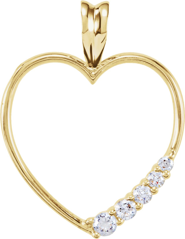 18K Gold Round Natural Diamond Journey Heart Pendant - Yellow Gold
