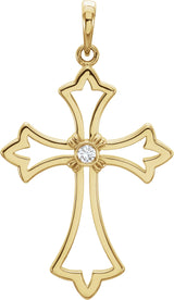 14K Gold Round Natural Diamond Cross Pendant – 0.03 CTW · 2mm Stones - Yellow Gold