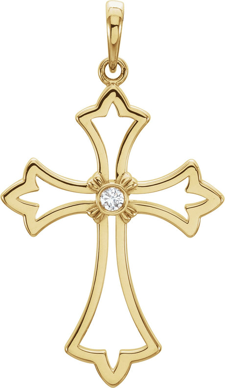 14K Gold Round Natural Diamond Cross Pendant – 0.03 CTW · 2mm Stones - Yellow Gold
