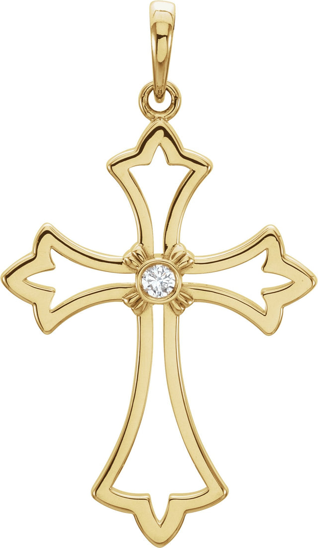 14K Gold Round Natural Diamond Cross Pendant – 0.03 CTW · 2mm Stones - Yellow Gold