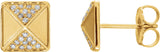 14K Gold Round Natural Diamond Pyramid Earrings - Yellow Gold