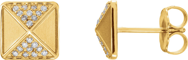 14K Gold Round Natural Diamond Pyramid Earrings - Yellow Gold