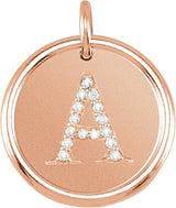 14K Gold Round Natural Diamond Posh Mommy® Initial Necklace or Pendant - Rose Gold